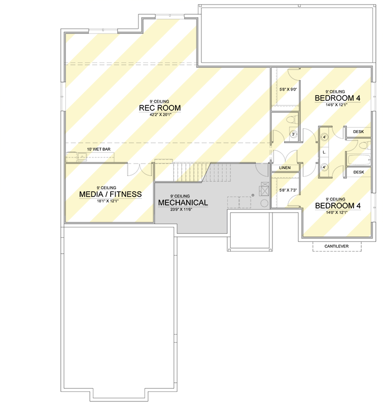 Plan 365060PED: 3 or 5 Bed Modern Farmhouse Plan with Main Floor Master and Laundry Access - 2500 Sq Ft - Floor Plan - Lower Level: Optionally Finished Basement - Modern Farmhouse, New American