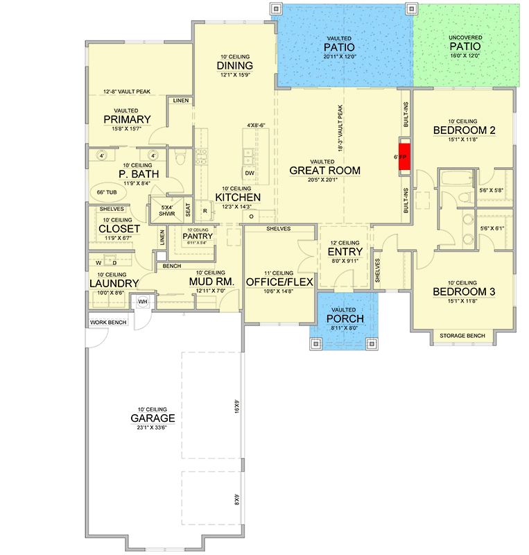 Plan 365061PED: 3-Bedroom Mountain Craftsman House Plan with Home Office or Flex Room - 2500 Sq Ft - Floor Plan - Main Level - Craftsman, Mountain