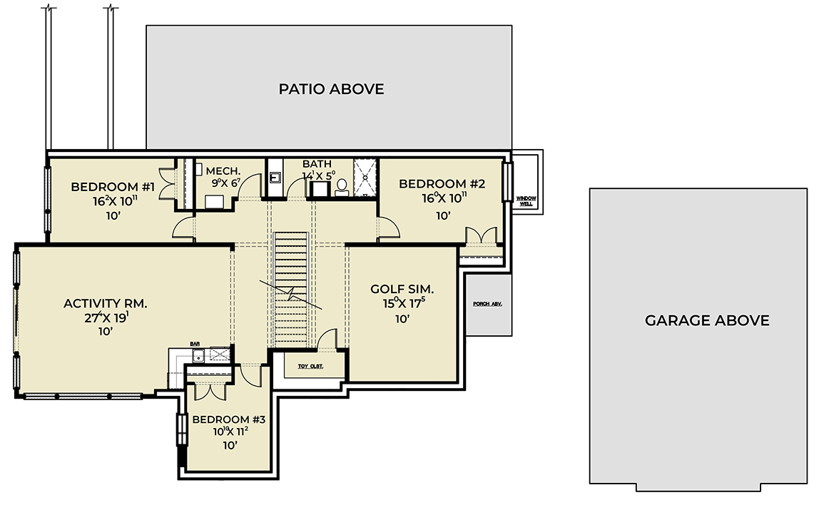 Plan 280224JWD: Modern 4 or 5-Bedroom House Plan with Golf Simulator and Activity Room - Floor Plan - Lower Level - Contemporary, Modern