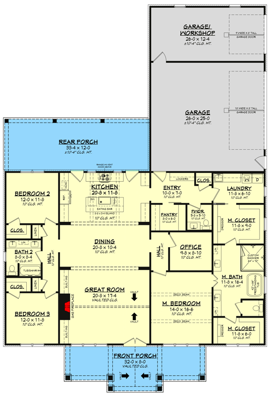 Plan 52004HZ: Charming 3-Bed Farmhouse Plan with Open Concept Living Space - 2400 Sq Ft - Floor Plan - Main Level - Country, Farmhouse, Transitional