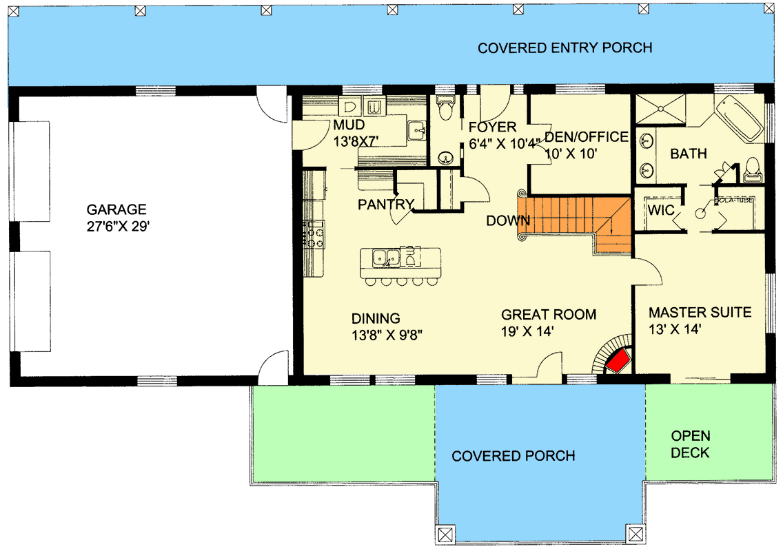 Plan 350131GH: 3-Bed Traditional House Plan with Finished Walkout Lower Level - 2880 Sq Ft - Floor Plan - Main Level - Country, Traditional