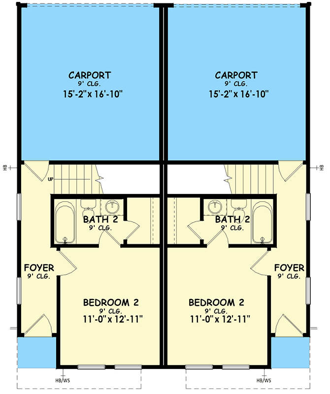 Plan 100352GHR: Two-Story Contemporary Duplex House Plan with 2-Bed ...