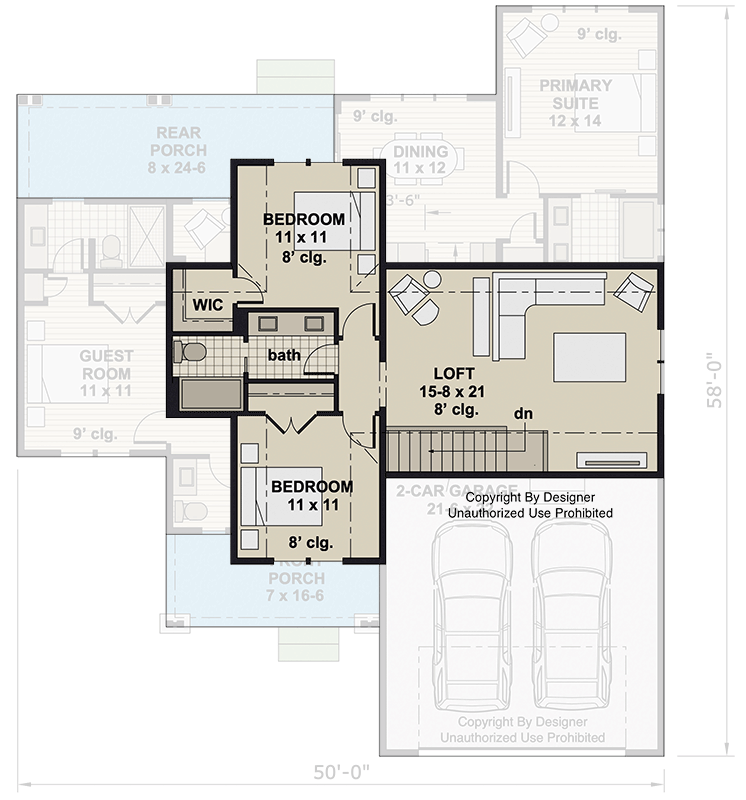Plan 140012RK: 2224 Sq Ft Craftsman House Plan with Main Level Primary Suite and Loft - Floor Plan - 2nd Floor - Craftsman, Traditional