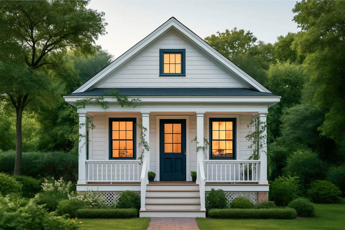 Plan 833076WAT: Charming 2-Bed Cottage with Front Porch and 12 Ceilings