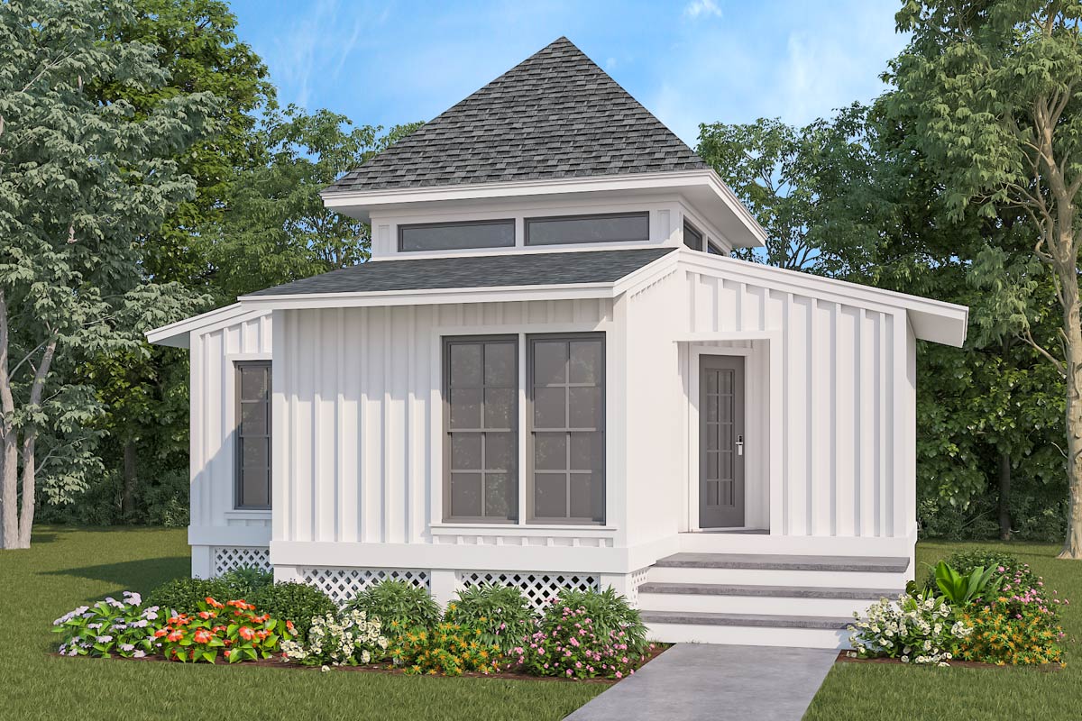 Plan 55245BR: Compact 2-Bedroom Country Cottage House Plan - 516 Sq Ft