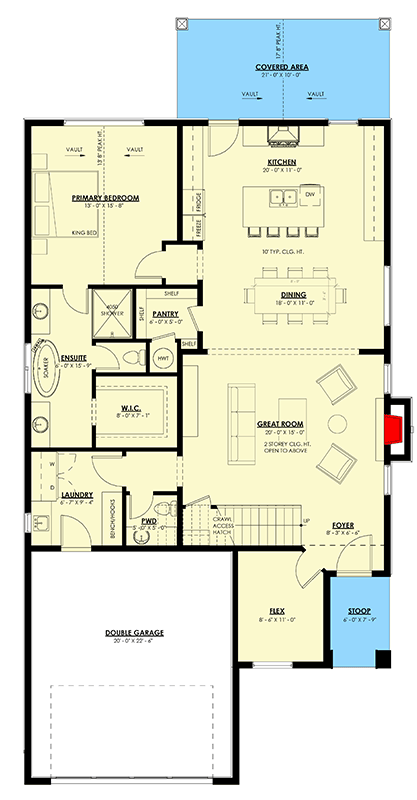 Plan 270118AF: 2-Story Transitional-Style European Cottage Plan with 1st Floor Master - 2470 Sq Ft - Floor Plan - Main Level - Contemporary, Cottage, European, Transitional