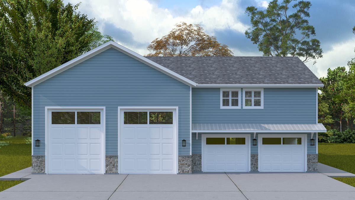Plan 61637UT: Stylish One-Bedroom Garage Apartment with 4-Car Capacity