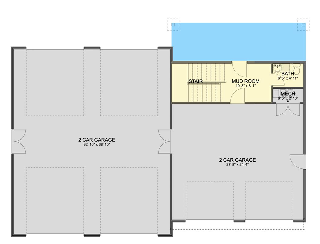 Plan 61637UT: Stylish One-Bedroom Garage Apartment with 4-Car Capacity - Floor Plan - Main Level - Traditional