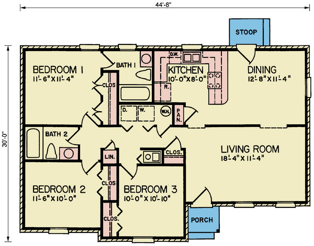 Plan 25898GE: Cozy 3-Bedroom Cottage Plan with Efficient One-Story Layout - 1163 Sq Ft - Floor Plan - Main Level