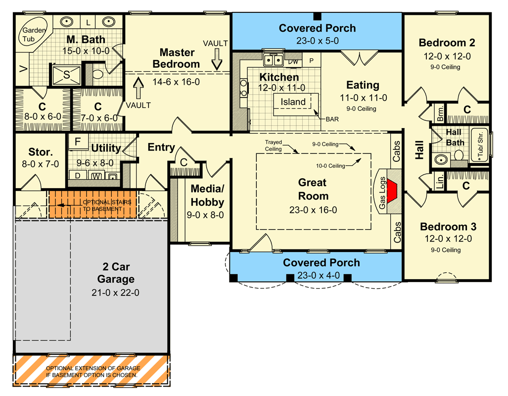 Plan 51232MM: Inviting Modern Farmhouse with Vaulted Ceilings and Spacious Porches - Floor Plan - Main Level - Country, Craftsman, Farmhouse, Modern Farmhouse