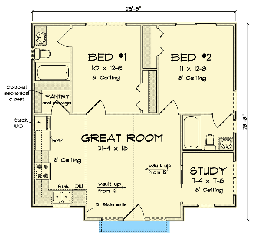 Plan 52439WM: Charming 2-Bedroom Cottage with Vaulted Great Room and Study