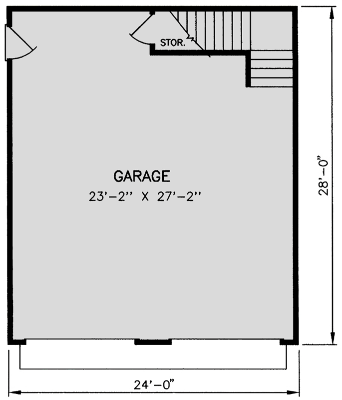 Plan 25899GE: 24-Foot Wide 2-Car Garage with Gable Roof and Upstairs Storage - Floor Plan - Main Level - Farmhouse