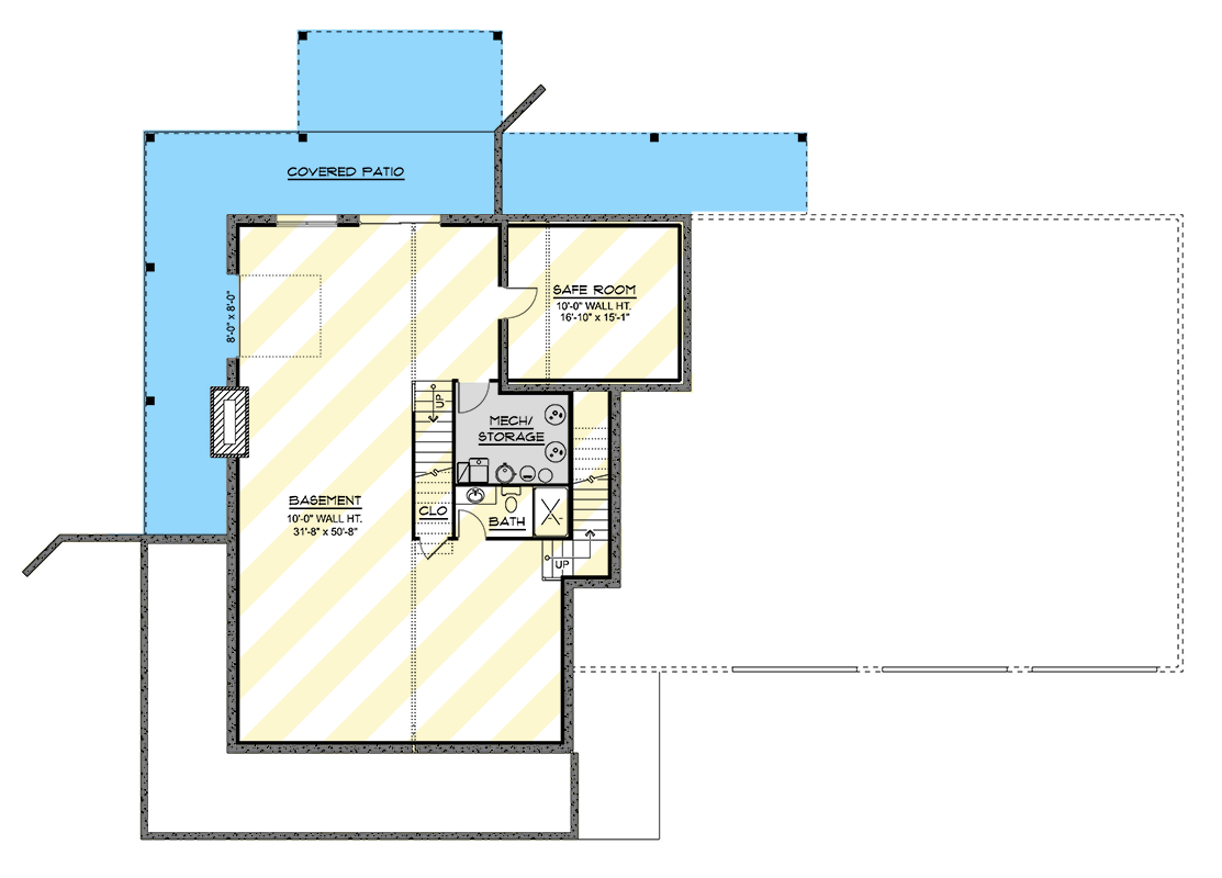 Plan 135362GRA: Alluring 3-Bed Barndominium House Plan with 2-Story Great Room - 3115 Sq Ft - Floor Plan - Basement Level - Barndominium