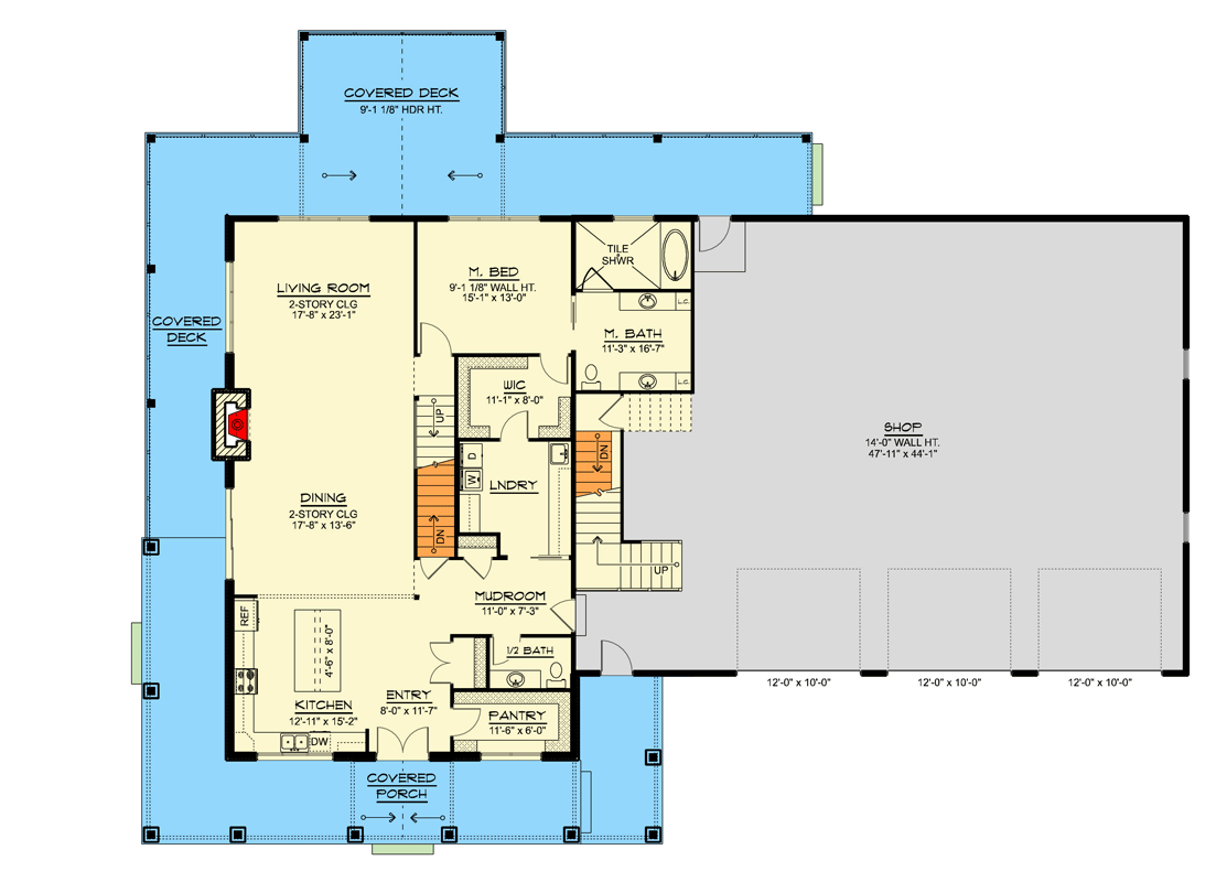 Plan 135362GRA: Alluring 3-Bed Barndominium House Plan with 2-Story Great Room - 3115 Sq Ft - Floor Plan - Main Level - Barndominium