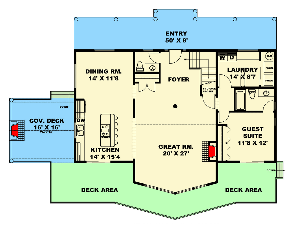 Plan 350145GH: Elegant Rustic Mountain House Plan with Wrap-Around Porch and Loft - Floor Plan - Main Level - Mountain