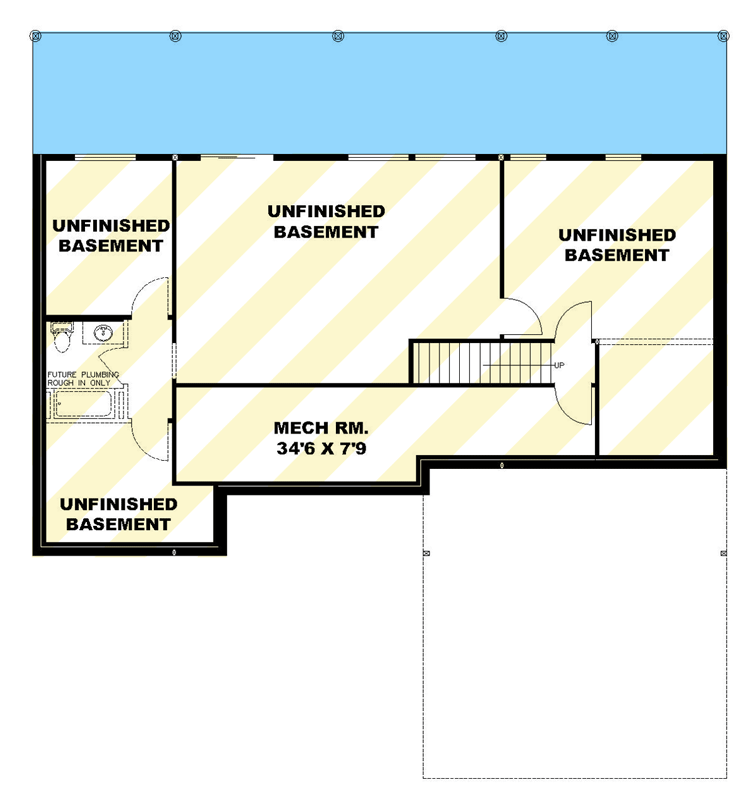 Plan 350146GH:  Cozy Ranch-Style Home with Spacious Covered Deck - Floor Plan - Unfinished Basement Level - Ranch