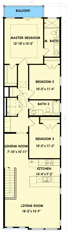 Plan 100354GHR: Narrow Modern Urban Duplex with Spacious Layout and Stylish Design - Floor Plan - 2nd Floor - Contemporary, Mid Century Modern, Modern