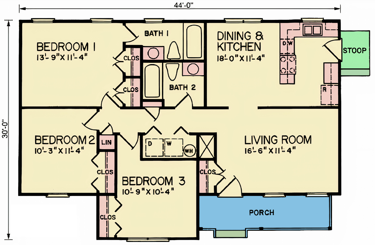Plan 25902GE: Cozy Ranch House with Inviting Porch and Efficient Layout - Floor Plan - Main Level - Country, Ranch