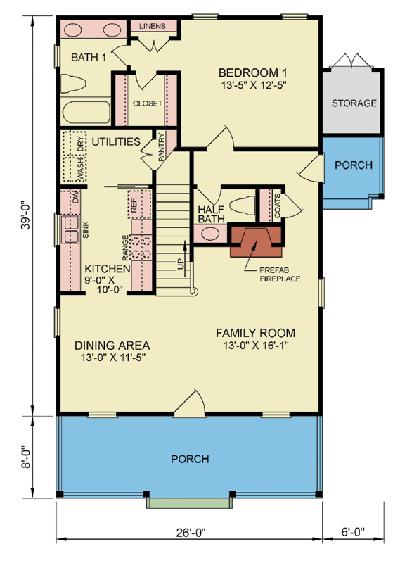 Plan 25903GE: Cozy Contemporary Cabin House Plan with Inviting Porch and Balcony - Floor Plan - Main Level - Cabin