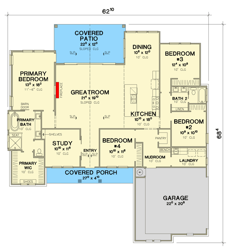 Plan 31226D: Charming New American Farmhouse Plan with Spacious Interior - Floor Plan - Main Level - Modern Farmhouse, New American