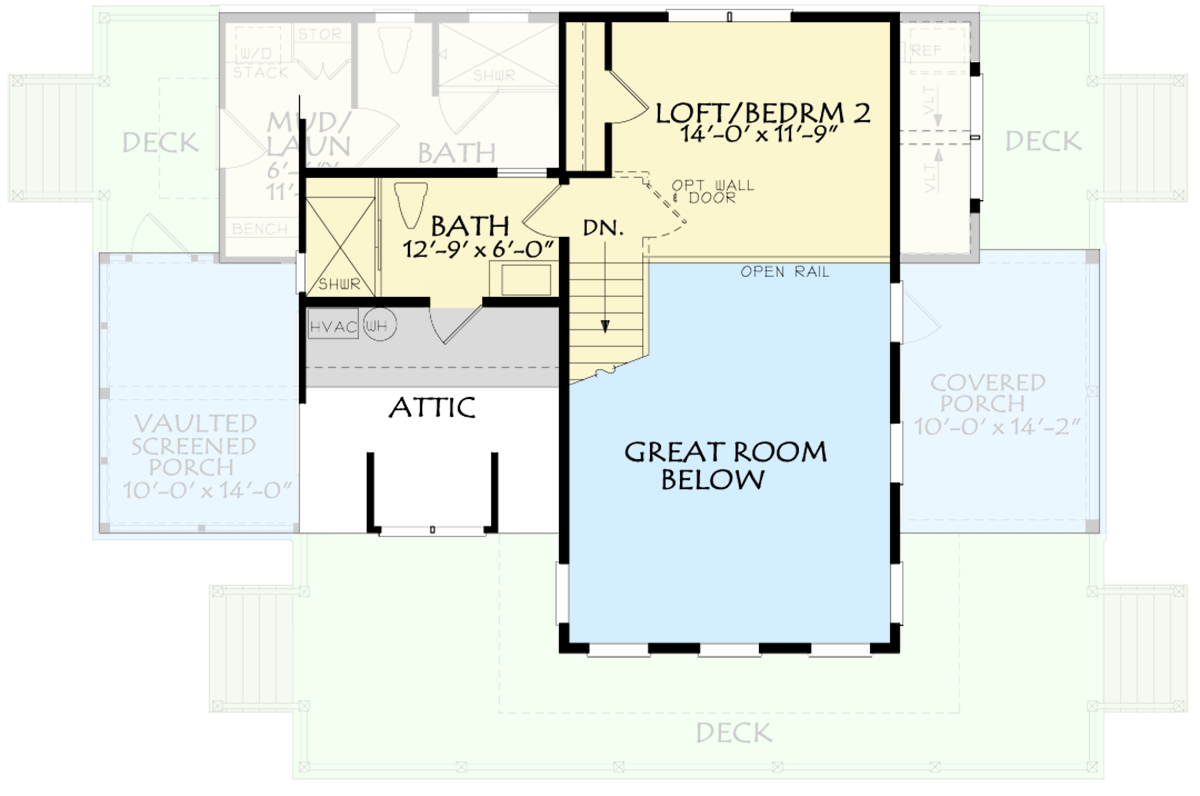 Plan 940009JNK: Charming Modern Farmhouse Plan with Loft and Vaulted Screened Porch - Floor Plan - 2nd Floor - Cabin, Cottage, Modern Farmhouse, New American