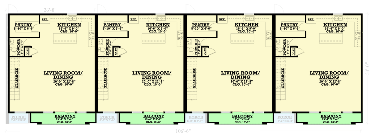 Plan 850009PKE: Luxurious Modern Northwest Quadplex House Plan with 12 Bedrooms - Floor Plan - Main Level - Modern, Northwest