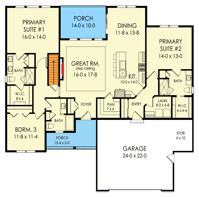Plan 790171GLV: Spacious 3-Bedroom Farmhouse Plan with Vaulted Ceilings - Floor Plan - Main Level - Farmhouse, Modern Farmhouse, New American, Ranch