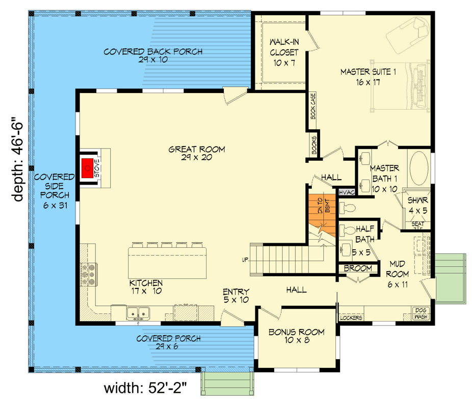 Plan 680573VR: Modern Farmhouse Plan with Wraparound Porch and Bonus Room - Floor Plan - Main Level - Country, Farmhouse, Modern Farmhouse