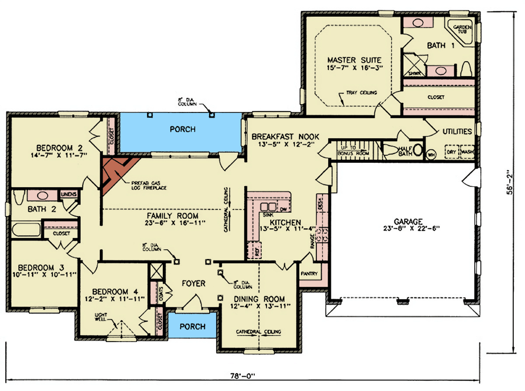 Plan 25912GE: Charming Four-Bedroom European House Plan with Split Bedroom Design - Floor Plan - Main Level - European