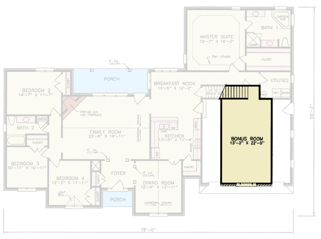 Plan 25912GE: Charming Four-Bedroom European House Plan with Split Bedroom Design - Floor Plan - Optionally Finished Bonus Room - European