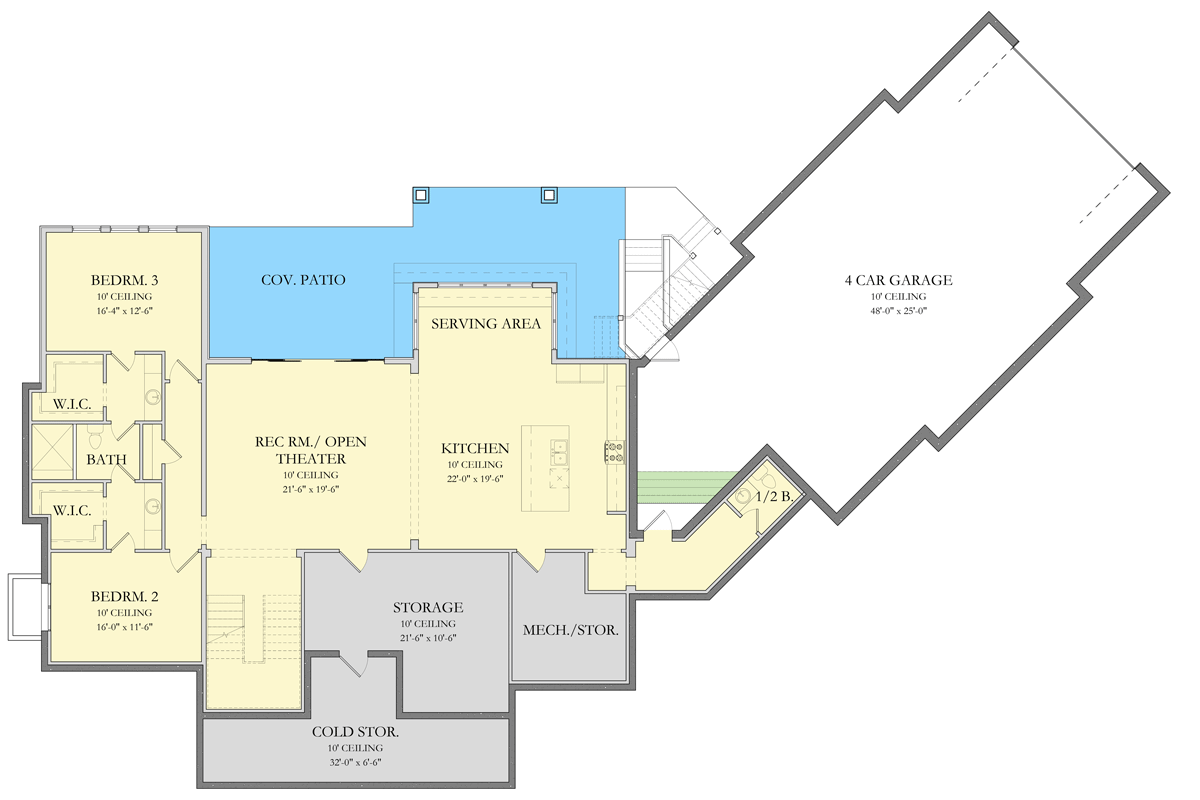Plan 490147NAH: Expansive Modern Farmhouse Plan with Home Theater and Two 4-Car Garages - Floor Plan - Lower Level - Modern Farmhouse, New American, Transitional