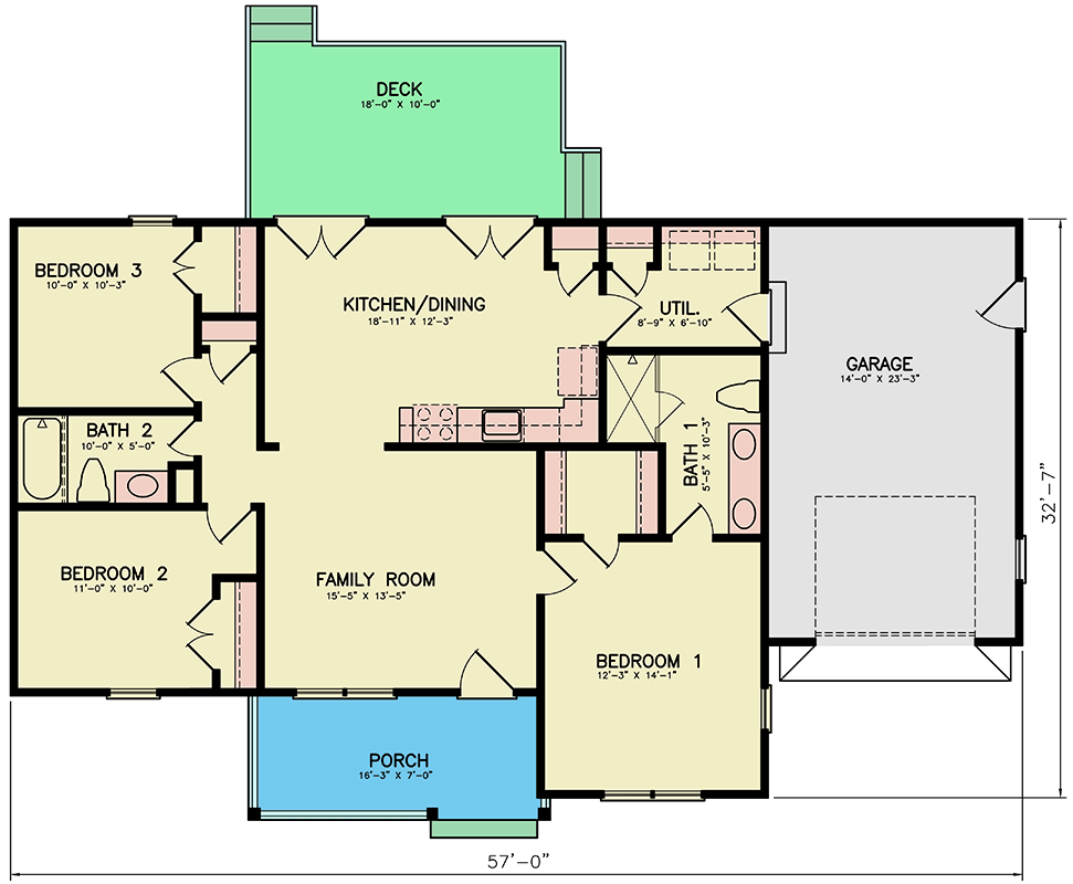 Plan 25915GE: Charming Ranch House with Open Layout and Cozy Porch - Floor Plan - Main Level - Ranch, Traditional