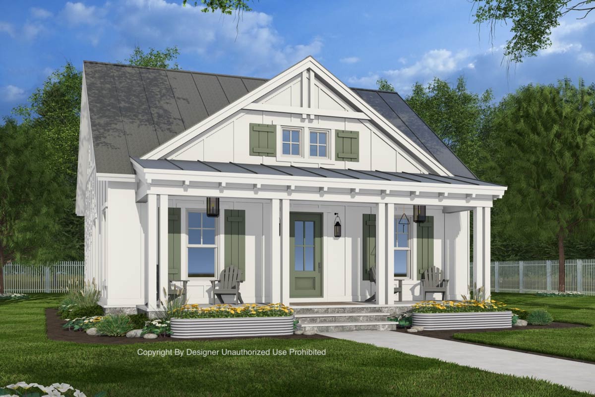 Plan 140023RK: Charming Cottage with Spacious Front Porch and Screened Room