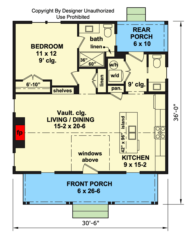 Plan 140028RK: 1-Bed Farmhouse-Style House Plan with Vaulted Ceilings - Floor Plan - Main Level - Country, Farmhouse