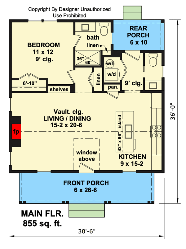 Plan 140029RK: Cottage Style 1-Bedroom House Plan with Vaulted Ceilings - Floor Plan - Main Level - Cottage, Country, Farmhouse