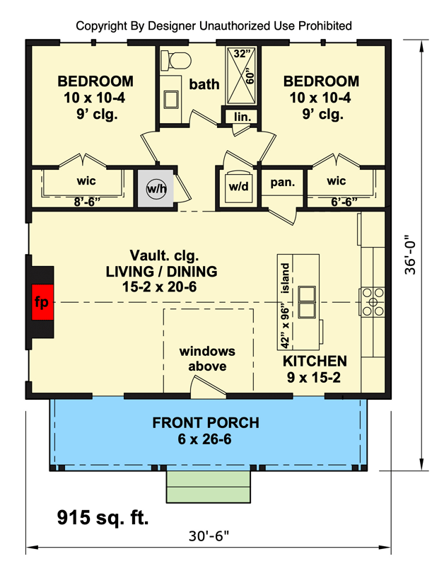 Plan 140031RK: 2-Bedroom Cottage with Two Bedrooms and Inviting Front Porch - Floor Plan - Main Level - Cottage, Country