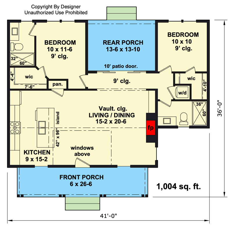 Plan 140041RK: 2-Bedroom Cottage House Plan with Spacious Porches - Floor Plan - Main Level