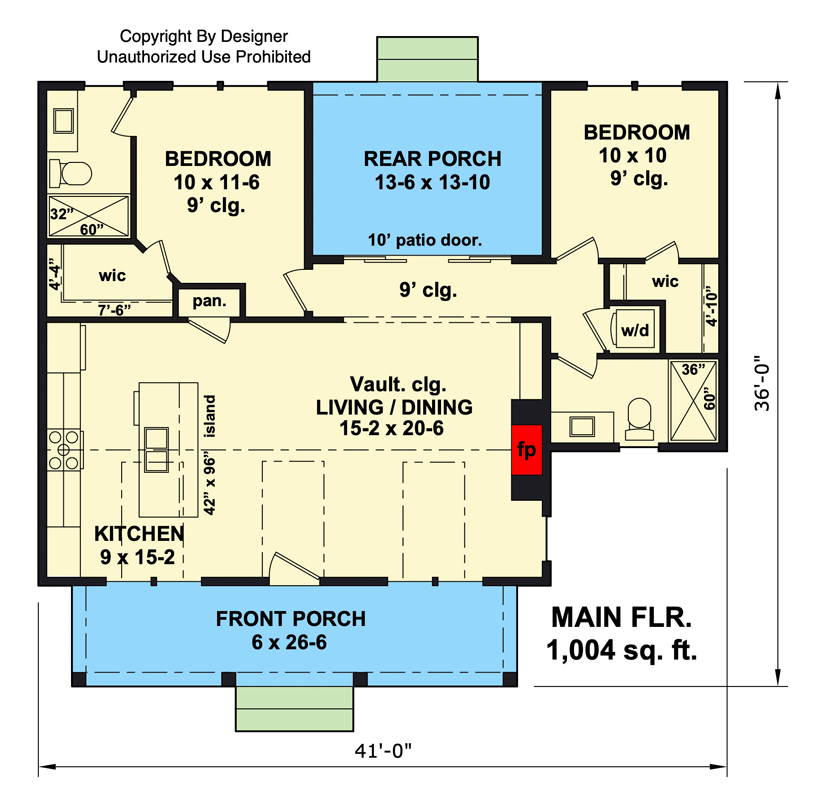 Plan 140042RK: 2-Bedroom Modern Farmhouse Plan with Spacious Porches - Floor Plan - Main Level - Country, Farmhouse, Modern Farmhouse