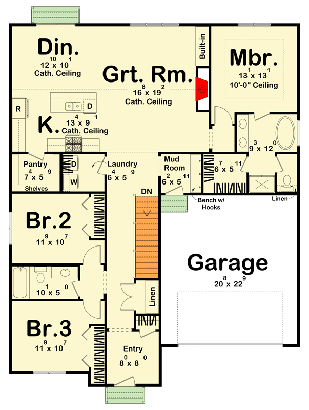 Plan 623531DJ: Modern Farmhouse Plan with Split Bedrooms and Optional Lower Level - Floor Plan - Main Level - Country, New American, Traditional