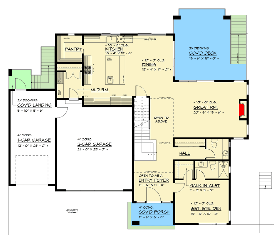 Plan 666299RAF: Contemporary Northwest House Plan with 7 Bedrooms and Lower Level Apartment - Floor Plan - Main Level - Contemporary, Modern, Northwest