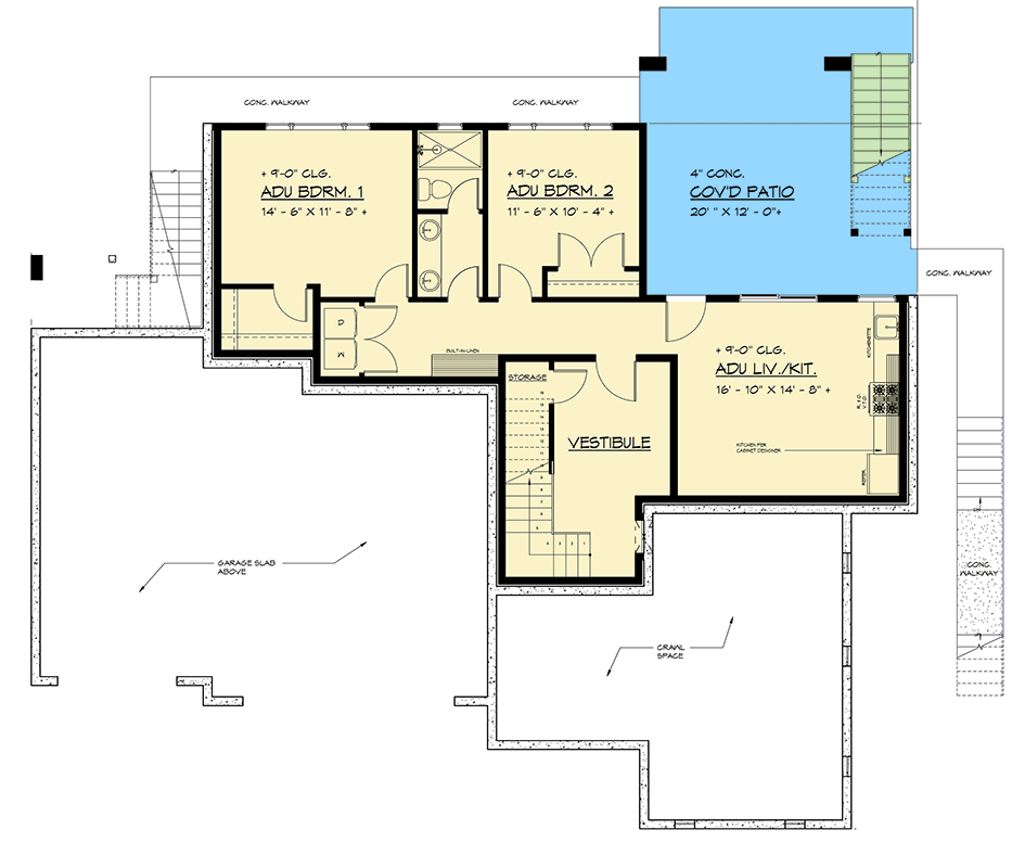 Plan 666299RAF: Contemporary Northwest House Plan with 7 Bedrooms and Lower Level Apartment - Floor Plan - Lower Level - Contemporary, Modern, Northwest