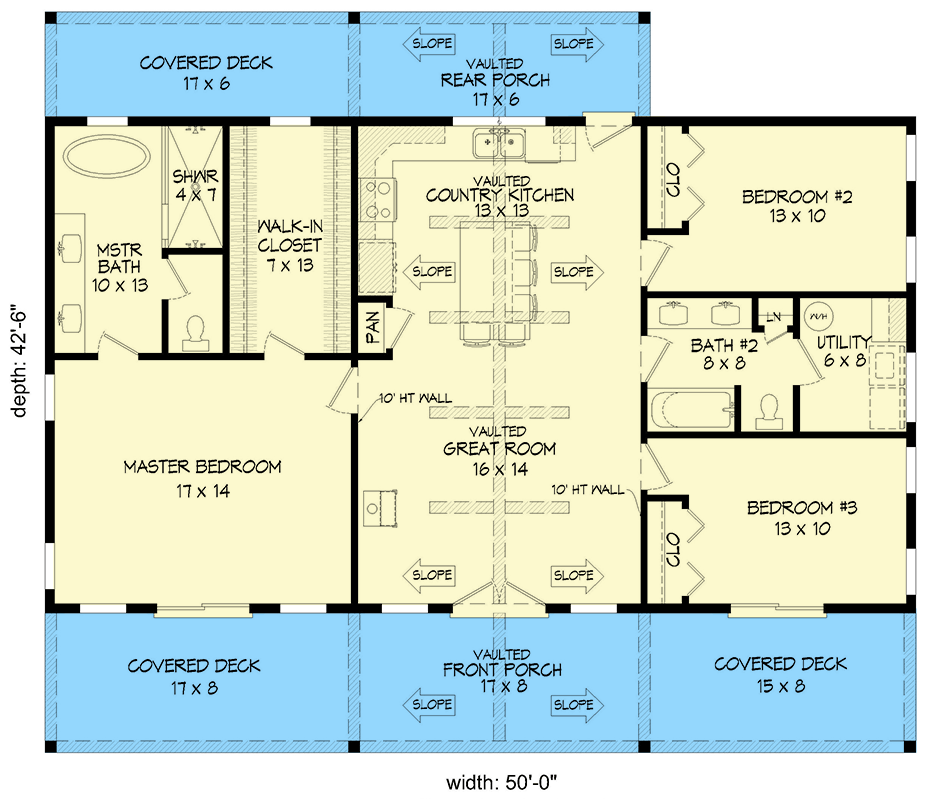 Plan 680575VR: Charming Mountain Ranch with Spacious Porches - Floor Plan - Main Level - Mountain, Ranch