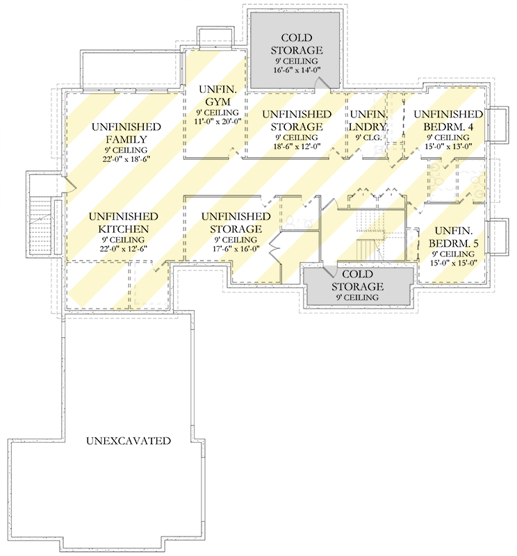 Plan 490151NAH: Elegant Transitional Farmhouse with RV Garage and Home Office - Floor Plan - Unfinished Basement  - Farmhouse, Transitional