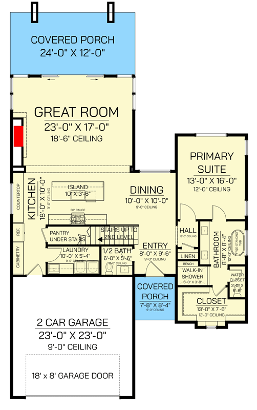 Plan 820000WSF: Contemporary 4-Bedroom House Plan with 2-Story Great Room, Loft, and Main-Level Primary Suite - Floor Plan - Main Level - Contemporary, Mid Century Modern, Modern, Modern Farmhouse, New American, Scandinavian, Transitional