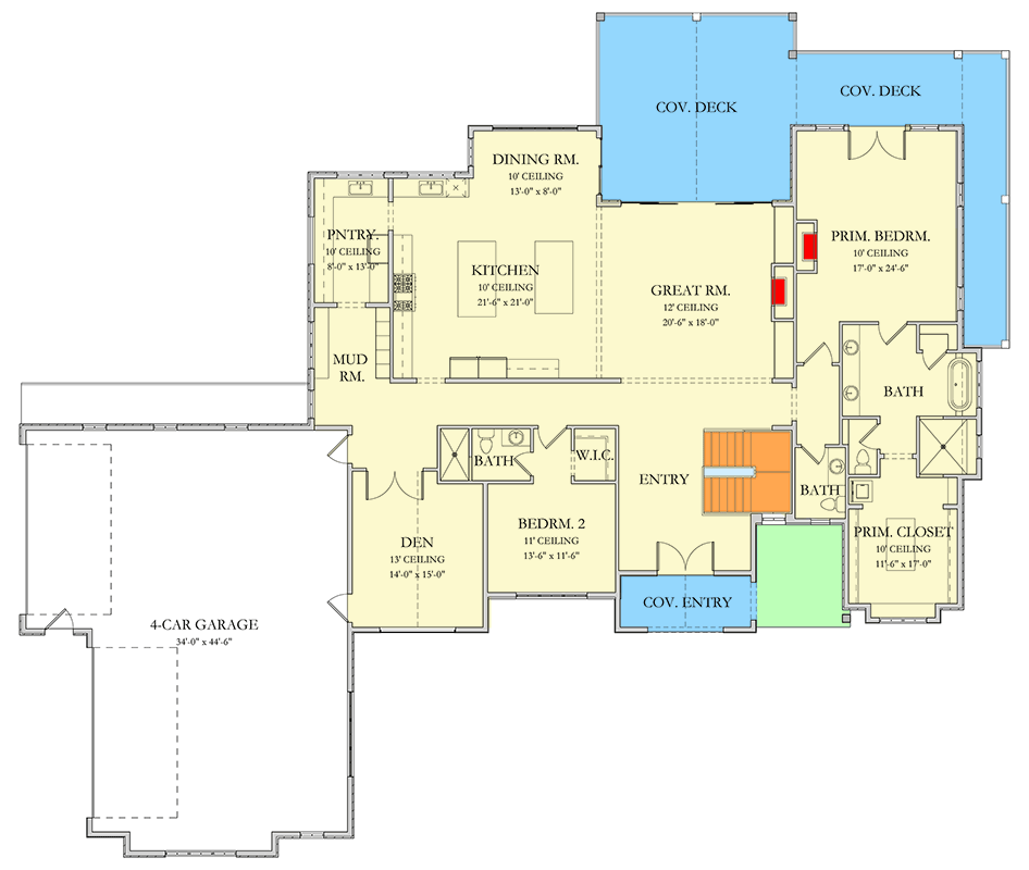 Plan 490152NAH: 5-Bedroom European Estate With Home Theater and Rec Room - Floor Plan - Main Level - European