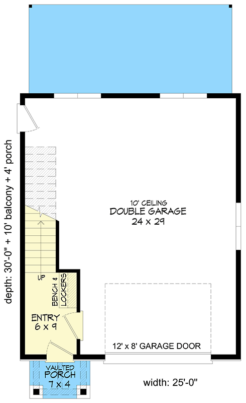 Plan 680581VR: Modern Two-Story House with Spacious Balcony and Attached Garage - Floor Plan - Main Level - Contemporary, Modern