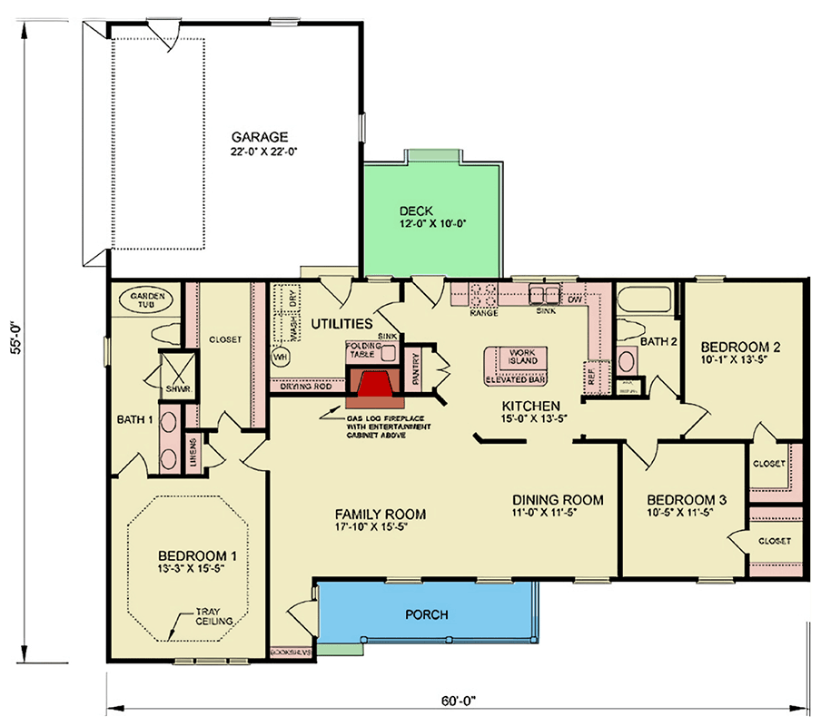 Plan 25916GE: 3-Bedroom Modern Ranch Plan with Side Garage and Open Layout - Floor Plan - Main Level - Ranch, Traditional