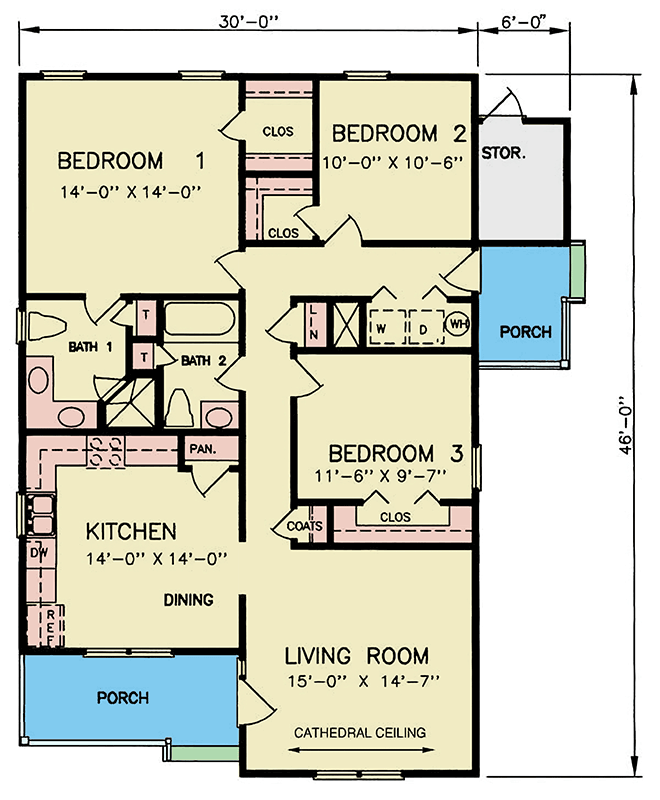Single-Story Craftsman Ranch House Plan with Split Bedrooms - 25917GE floor plan - Main Level