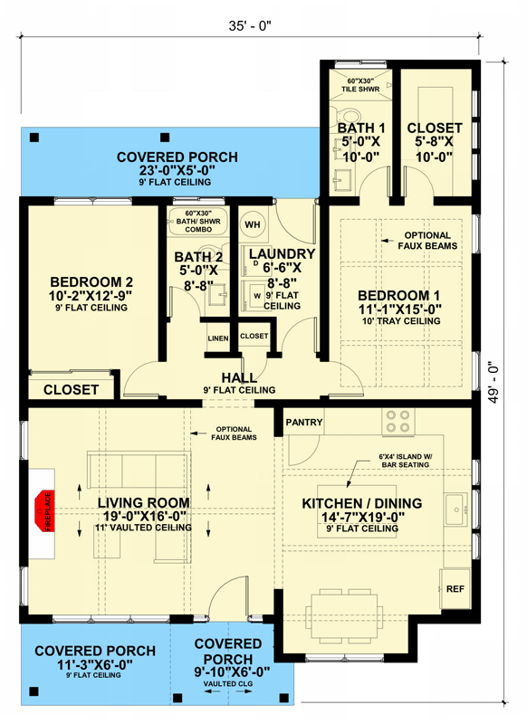 Plan 421028HFC: Single Story Transitional Craftsman House Plan with Split Bedroom Layout - Floor Plan - Main Level - Craftsman, Modern Farmhouse, Transitional