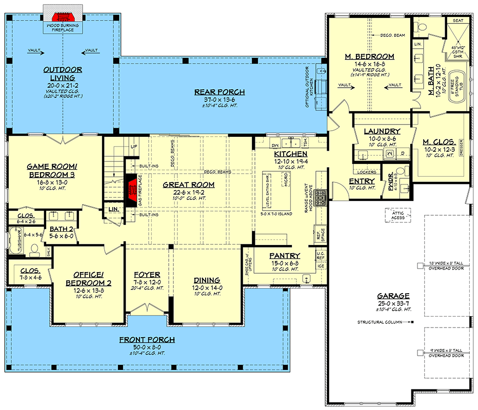 Plan 52008HZ: Two-Story Modern Farmhouse with Outdoor Living and 5 Bedrooms - Floor Plan - Main Level - Country, Modern Farmhouse, New American